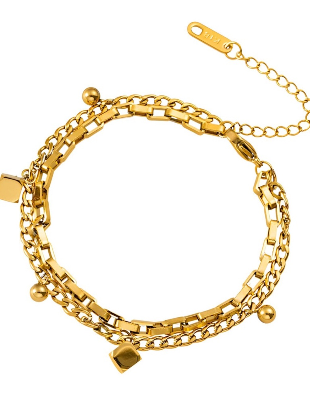 18k Gold-Tone Double Chain Charm Bracelet